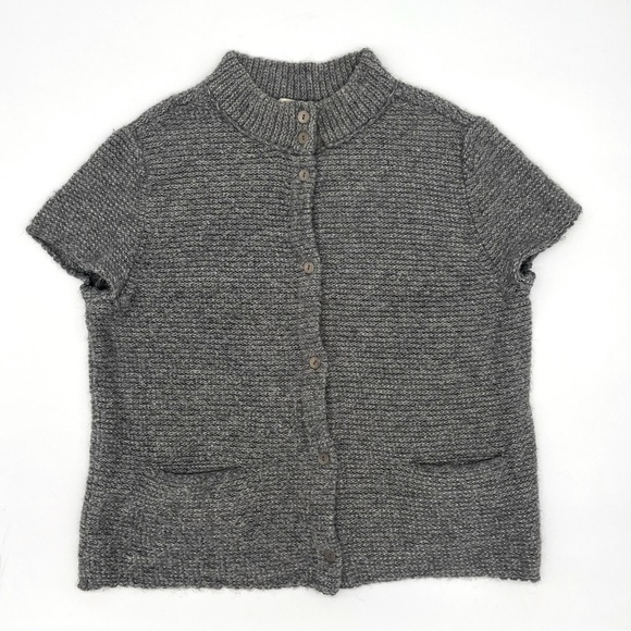Eileen Fisher Gray Wool Alpaca Short Sleeve Cardigan Sweater – Size L – Pockets - Picture 1 of 9